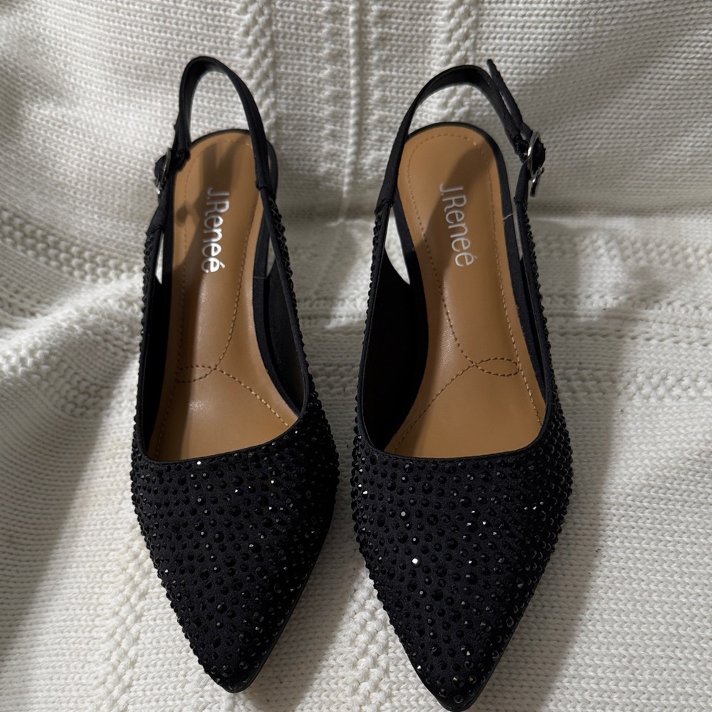 J.Renee Elegant Black Studded Slingback Heels